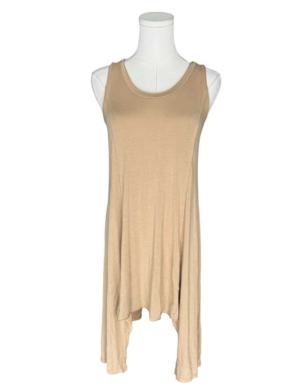 Joah Brown - Beige Modal Sleeveless Swing Tunic Tank Dress Made in USA Sz OS
